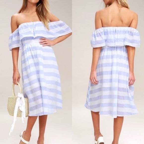 Lulus Cotton Off the Shoulder Striped Midi Dress - Picture 10 of 10